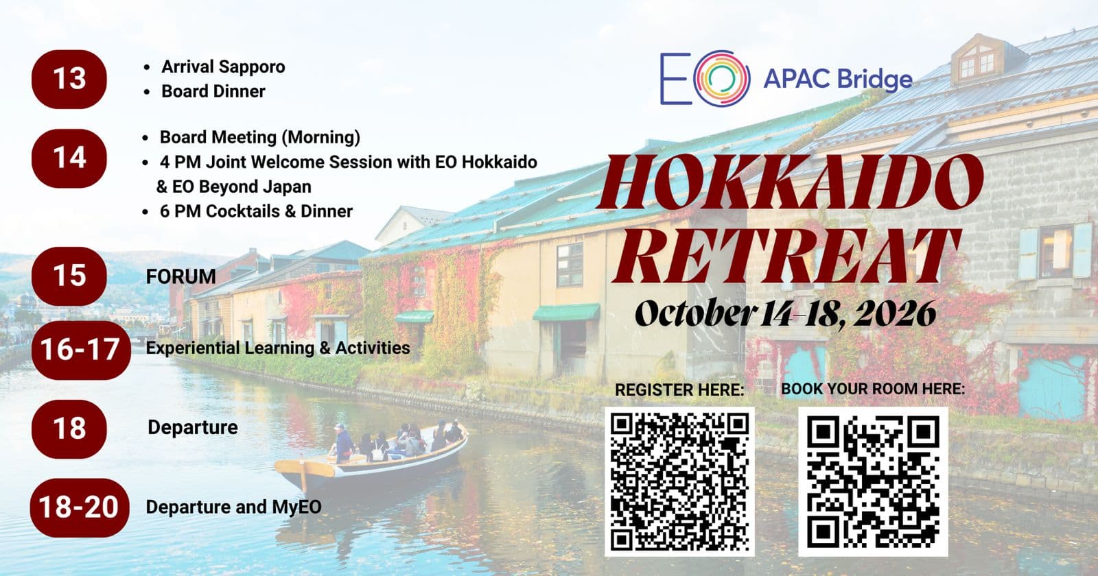 Hokkaido Retreat schedule, October 14-18, 2026